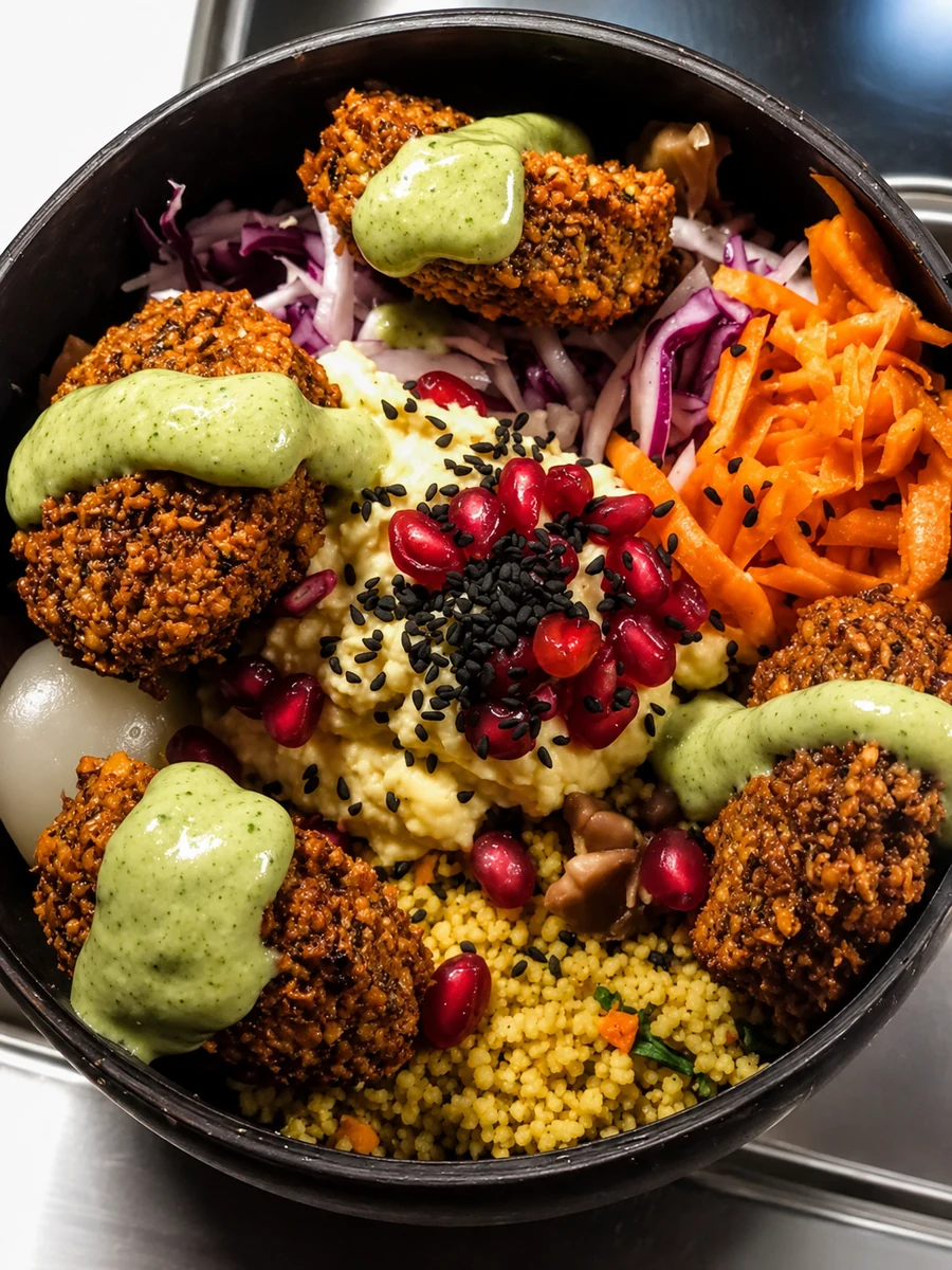 Falafel served with colourful salads and sauces